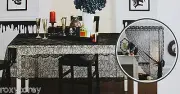 Halloween Black Spider Web Lace Oblong Tablecloth & Door Decor 60x84 NWT