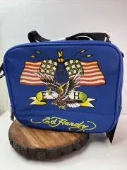 Ed Hardy Tote Storage Lunch Box Blue with Eagle and American Flag