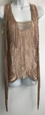 Gucci Tank Top Pink Nude Fringe And Draped Strings Silk Nwt Size 38 XS