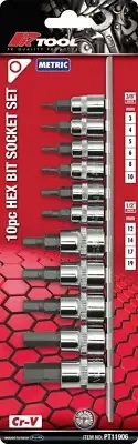 PK Tool 10pc Metric Hex Bit Socket Set 3/8” & 1/2” DR Cr-V 3–19mm Workshop Kit