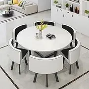 Round Dining Table Set and 6 Chair, Office Reception Room Club Table, Kitchen Conference Table for Dining Room Living Room(Black)