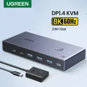 UGREEN DP 1.4 Switch 8K 60Hz 3D KVM Switch 2 PCs Display Keyboard Mouse Printer