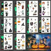 Halloween Tattoos for Children - 10 Glow in the Dark, Pack of 100 Decoration with Pumpkins, Ghosts, Zombies - Halloween Accessories and Party Bags