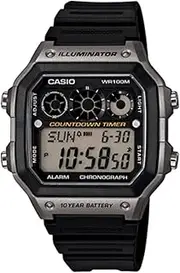 [Casio] Men's AE1300WH-8AV Black Rubber Quartz Watch with Digital Dial