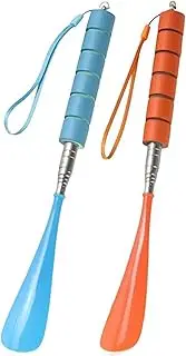 [HAPPOW] 2 Pcs Long Handled Shoe Horns, Metal Telescopic Shoehorns, Comfort Grip, Easy to Carry, Shoe Horn, Perfect for Men, Women, Kids & Seniors, Blue & Orange, Blue, all