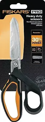 Fiskars PRO Heavy Duty Scissors, Up to 30% Power, Durable Stainless Steel, 21cm