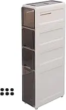 Narrow Storage Cabinet with 6 Wheels Slim Drawer Organizer for Bathroom Laundry Room Small Space PP PET Plastic Mobile Design (4 Layer)