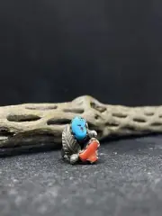 Native American Navajo turquoise & coral vintage Sterling Silver Ring Size 4.5