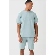 Mens Dusty Blue Regular Fit Core T-shirt & Short Interlock Set