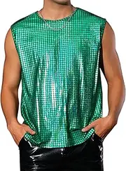 [Lars Amadeus] Metallic Tank Top for Men's Sleeveless Party Club Shining Vest