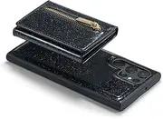 Luxury Glitter Wallet Case for Samsung Galaxy S23 Ultra Bling Sparkle Leather Phone Case with Magnetic Removable Trifold Wallet Credit Card Cash Holder,Black,for Samsung S23