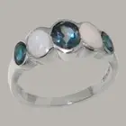Solid 10k White Gold Natural London Blue Topaz & Opal Womens Band Ring