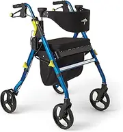 Medline Premium Empower Rollator Walker with Seat, Folding Rolling Walker with 8-inch Wheels, Blue