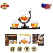 1000ml Luxury Globe Whiskey Decanter Set with 2 Glasses - Perfect Gift for Dad