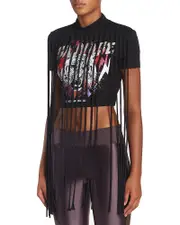 Versace Jeans Couture Embellished Printed Fringe Tee