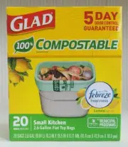 1x Glad Compostable kitchen Trash Bags - 2.6 Gallon Flat Top Bags, 20 count New