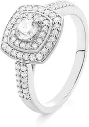 [Ordaamis] Double Halo Cushion Cut CZ Diamond Engagement Ring, White Gold Plating Sterling Silver, Pave Band, Women's Jewellery