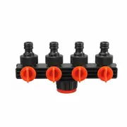 4 Way Outlets Garden Irrigation Hose Pipe Water Tap Splitter Adaptor Connector-Black + Orange