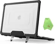 UESWILL Foldable Kickstand Flip Cover for MacBook Air 13 inch M2 M3 M4 Case 2022-2025 Model A2681 A3113 A3240, 3D Dot Full Protection Heavy Duty Anti-Fingerprint Hard Shell Case, Black
