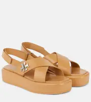 [Tory Burch] Tory Burch T Lock 40 leather platform sandals UK 3.5 neutrals
