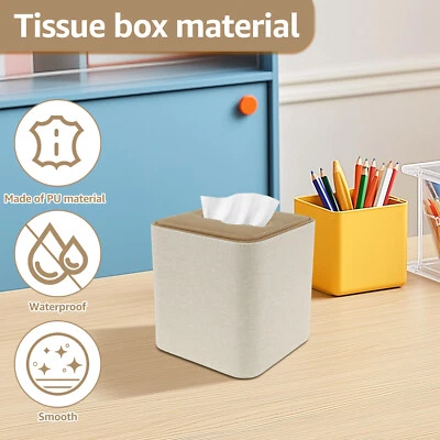 Tissue Box Cover PU Leather Square Tissue Box Bottom Magnetic Closure qrhvQ