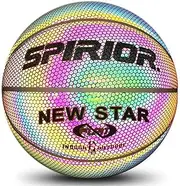 Luminous Basketball - Reflective Holographic Ball, Night Basketball | Outdoor Sports Ball for Indoor Light, Bright Basket Size 7, High Bounce Bright Basketball