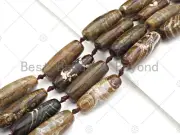 High-Quality Natural Brown/White Agate - 14x40mm Barrel Spacer Beads - Sku#U1022