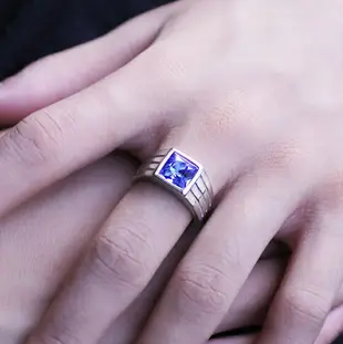 韓版鈦鋼男士戒指仿藍寶石鋯石不褪色戒子指環單身潮人食指飾品