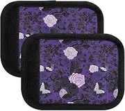 [ODAWA] Purple Roses Butterflies Luggage Handle Wrap 4 Pack, Neoprene Handbag Grip Cover Protector with Hook and Loop Handle Covers for Suitcase, Carry On, Backpacks