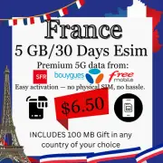 5G France Mobile Data eSIM- Fast Delivery | 5GB for 30 Days | Free gift included