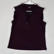 Tommy Hilfiger NEW Work Blouse Top Womens Medium Purple Sleeveless Tie Front NWT