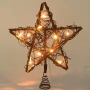 Christmas Tree Topper Rattan Natural Star Treetop with 10 LED Treetop Brown