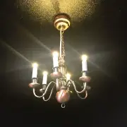 6 arms chandelier Copper Bright battery LED LAMP Dollhouse miniature light 1:12