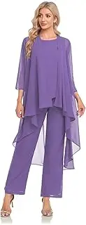 [VK Selec] Women's 3 Pieces Chiffon Mother of The Bride Dress with Jacket Chiffon Formal Evening Dresses