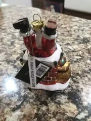Robert Stanley Glass Christmas Ornament Santa Stuck In Chimney