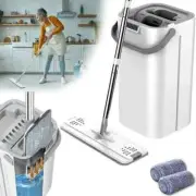 Floor Magic Flat Squeeze Mop with Bucket Hand Free Mop Microfiber 360 Rotating