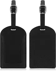 [WY LIGHTING LEVEL] Leather Luggage Tags Pack of 2 Travel ID Labels Label Holder Travel Bag Tag for Luggage Suitcase Tags (Black)