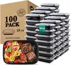 100- Pack [200 Piece] Meal Prep Containers Reusable 38 Oz- Microwave Safe Food S