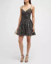 Aidan Aidan Mattox Pleated Metallic Chiffon Asymmetric Mini Dress 12 NWT $295
