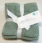 KASSA SPA WASHCLOTHS (4) GREEN 100% ZERO TWIST COTTON 13 X 13 NIP