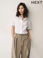 White Short Sleeve Collared Shirt (Q86595) | $30