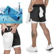 Men's 2-in-1 Workout Running Shorts 7" Lightweight Gym w/Instant Cooling Towel