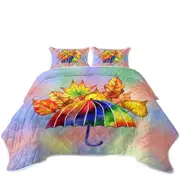 Colorful Umbrella and Autumn Leaves Coverlet
