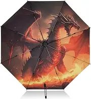 [PDZRMY] UV Protection Travel Umbrella Dragon Fire Wing Compact for Rain and Sun - Auto Open and Close UPF 50+ Windproof Portable 46” Sun Umbrella for Women and Men