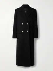 [Anine Bing] Anine Bing - Raleigh Double-breasted Herringbone Wool-blend Coat - Black - small small Black
