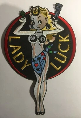Lady Luck, Huge 11", 8 Ball, Sew on cloth Back patch, Embroidered, Car, Bike.