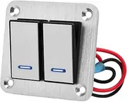 KOSDFOGE 2 Gang Rocker Switch Panel Blue LED 12V 24V Waterproof Aluminum Alloy Brushed Process on OFF Switch for Car Truck Boat Motorcycles Buses Trailers