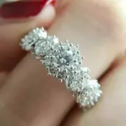 0.50Ct Round Moissanite Cluster Solitaire Engagement Ring 14k White Gold Plated