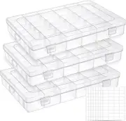 3 Pack 36 Grids Clear Plastic Organizer Box for Small Crafts Beads Jewelry