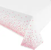 Soft Plastic Rectangular Pink Confetti Dot White Table Cover